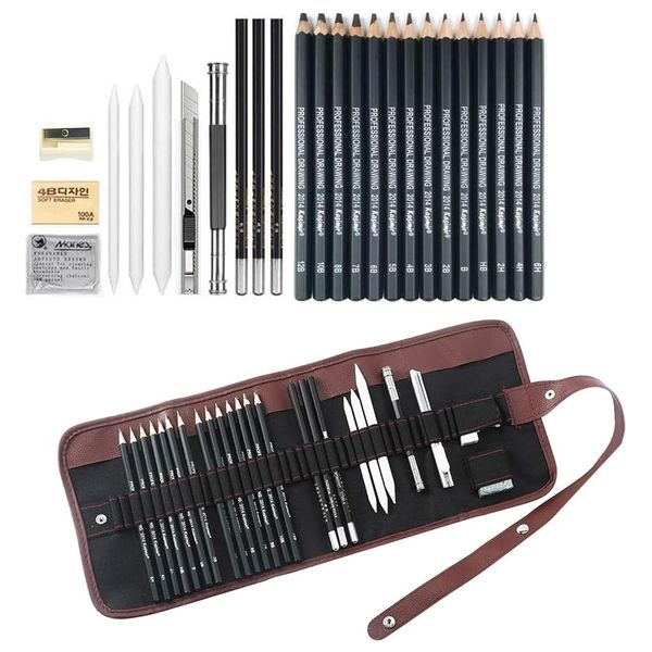Graphite and Charcoal Drawing Pencil Set - 24 Piece