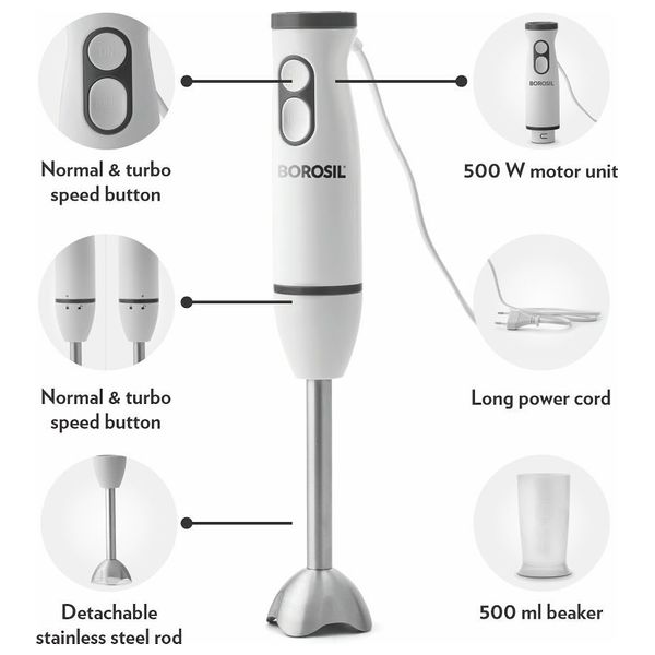  خلاط يدوي بوروسيل - masterblend2w21 - 500 واط - ابيض 