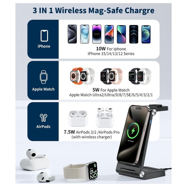  Ordtop w327 - 3-in-1 Cube - Wireless Charger - 10W - Black 