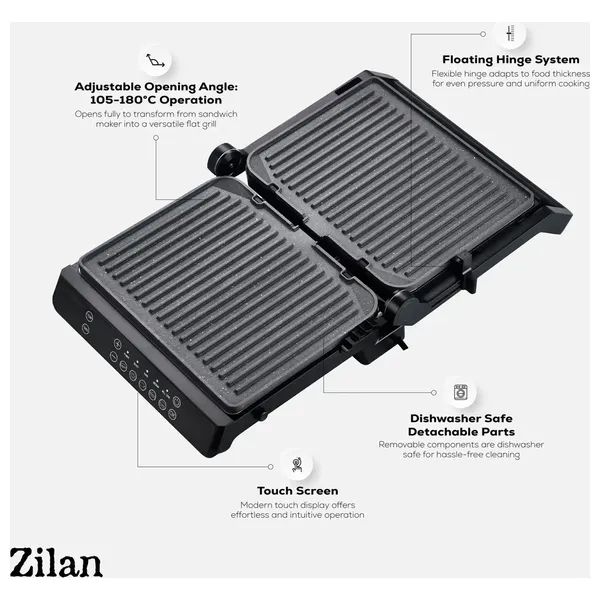  زيلان شواية رقمية وصانعة سندويشات - 2000 واط - ZLN3942 - فضي 