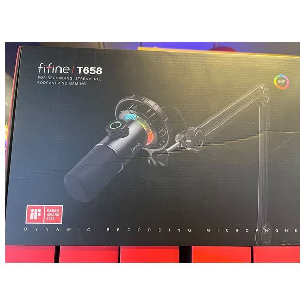  ميكروفون تسجيل وبث ديناميكي فيفيني  - توصيل USB-A و USB-C - إضاءة RGB - T658 - أسود 
