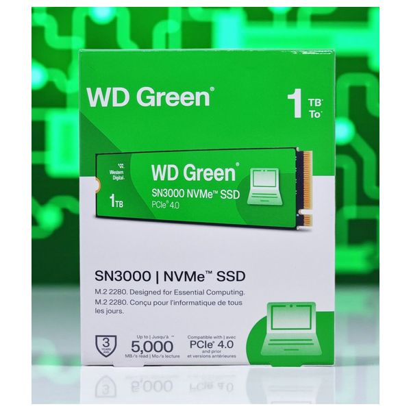 Western Digital Green SN3000 - Internal NVMe SSD - 1TB - Gen4 M.2 2280 - 5000MB/s Speed