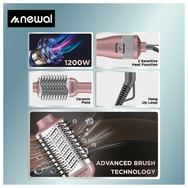  Newal HST-7144 Hair Brush - 1200W, 3 Speeds - Pink 