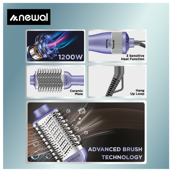  Newal HST-7144 Hair Brush - 1200W, 3 Speeds - Purple 