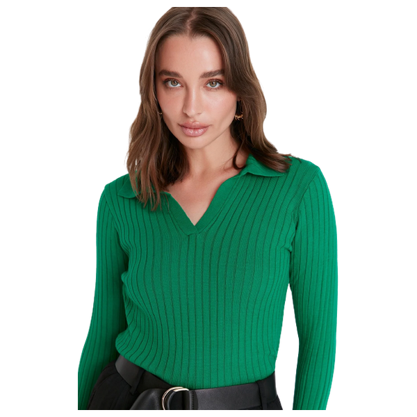 Trendyolmilla Polo Neck Knitwear Sweater - Green