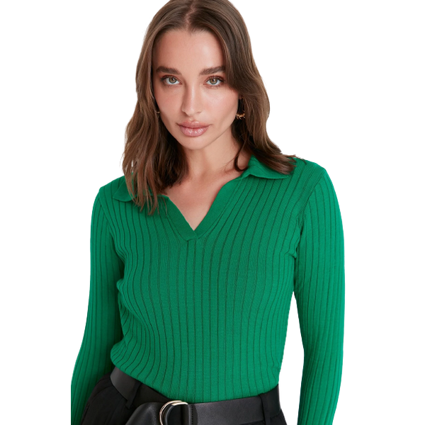 Trendyolmilla Polo Neck Knitwear Sweater - Green