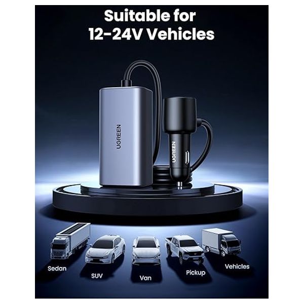 Ugreen Car Charger - 150W Total Power - 4 Ports - Black