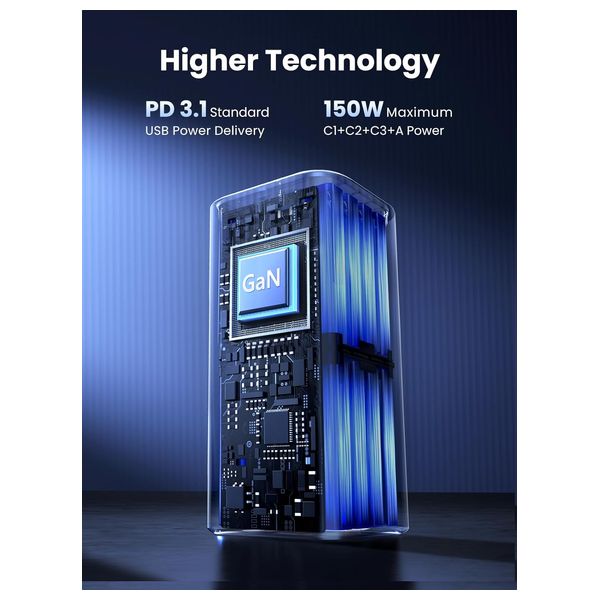 Ugreen Car Charger - 150W Total Power - 4 Ports - Black