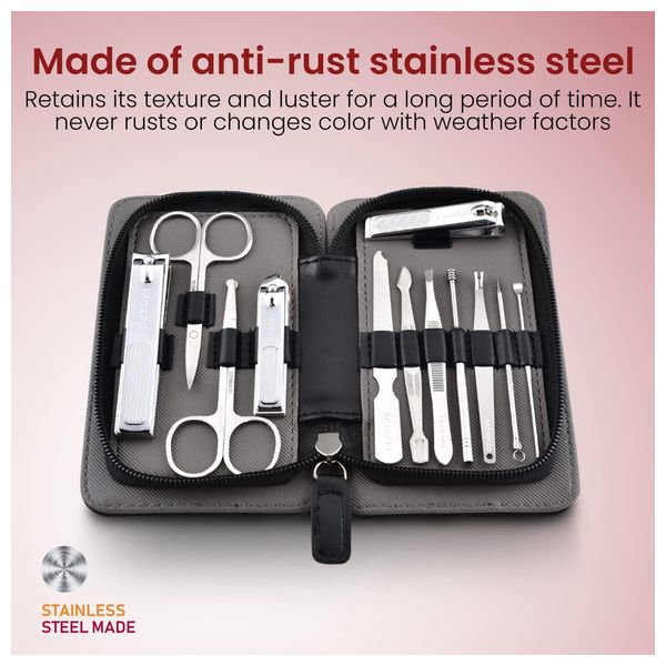 مجموعة قص الأظافر للعناية بالأظافر والقدمين موكسيدو - 12 قطعة في 1 - ستاينلس ستيل