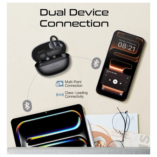  سماعة بلوتوث داخل الاذن من بروميت - True Wireless AirClip-Pro - بطارية 28 ساعة - مقاومة للماء IPX4 - بلوتوث 6 - اسود 
