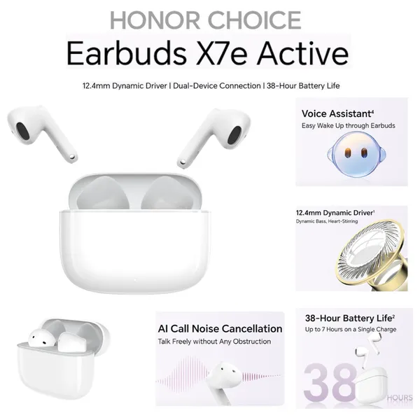  Honor Choice Earbuds X7e Active - In-Ear Headphones - 38 Hours - IP54 - Bluetooth 5.4 - White 