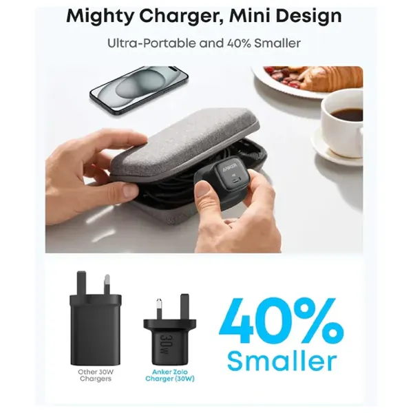 Anker - Wall Charger - 30W - USB-C to USB-C Cable - 1m - Black 