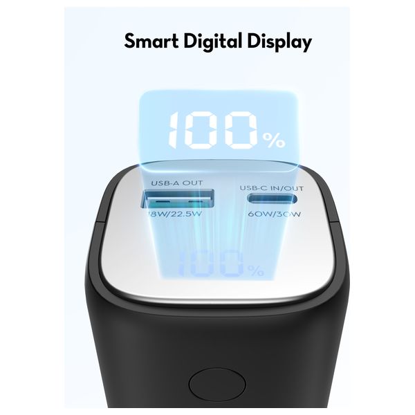  شاحن محمول راف باور - سعة 10400 مللي امبير - 30 واط PD - مع شاحن جداري 65 واط - اسود 