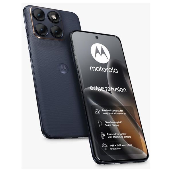  موتورولا إيدج 70 فيوجن - دبل سيم - شاشة 6.78 بوصة Extreme AMOLED - معالج Snapdragon 7s Gen 3 - بطارية 7000 مللي أمبير، شحن 68 واط، مزايا الذكاء الاصطناعي 