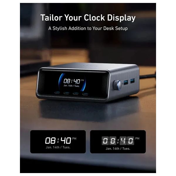  Anker Prime - GaN Multi-Port Charger - 250W  -  4 USB-C 2 USB-A - High-Speed Charging with LCD Display and Smart Power Control - Desktop Design - Black 