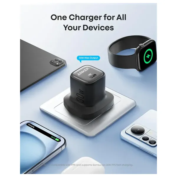 Anker - Wall Charger - 30W - USB-C to USB-C Cable - 1m - Black 