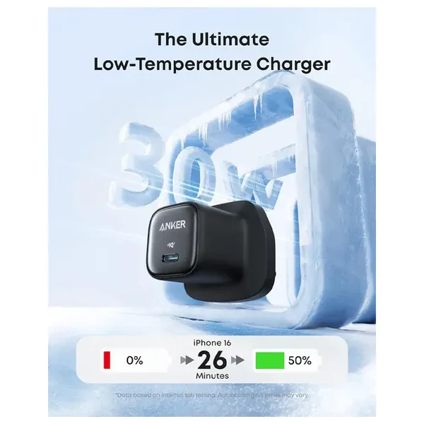  Anker - Wall Charger - 30W - USB-C to USB-C Cable - 1m - Black 