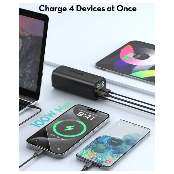  شاحن محمول راف باور الترا PD Pioneer - بسعة 20000 مللي امبير - 100 واط PD - شاشة رقمية - اسود 