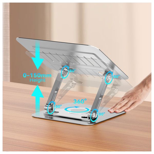  BWOO - Adjustable Metal Laptop Stand - 360° Rotation - Silver 