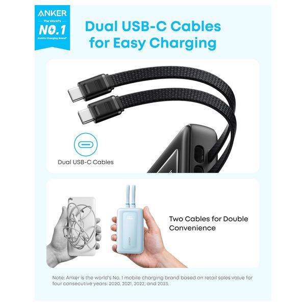  Anker Zolo Power Bank - 10000mAh Capacity - 30W Fast Charging - Compact Design - Black 