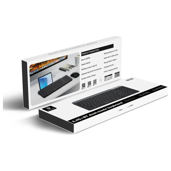  Lenyes WK106 - Dual Mode Wireless Keyboard - Up to 10 Meters - Black 