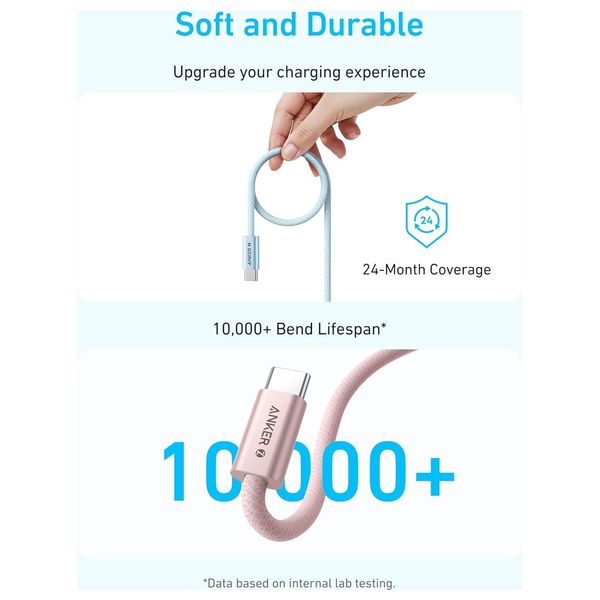  كيبل أنكر زولو يو اس بي سي إلى يو اس بي سي - شحن سريع 240 واط    - موصل نحيف 5.8 ملم - أبيض 