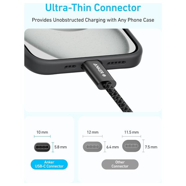  كيبل أنكر زولو يو اس بي سي إلى يو اس بي سي - شحن سريع 240 واط    - موصل نحيف 5.8 ملم - أبيض 