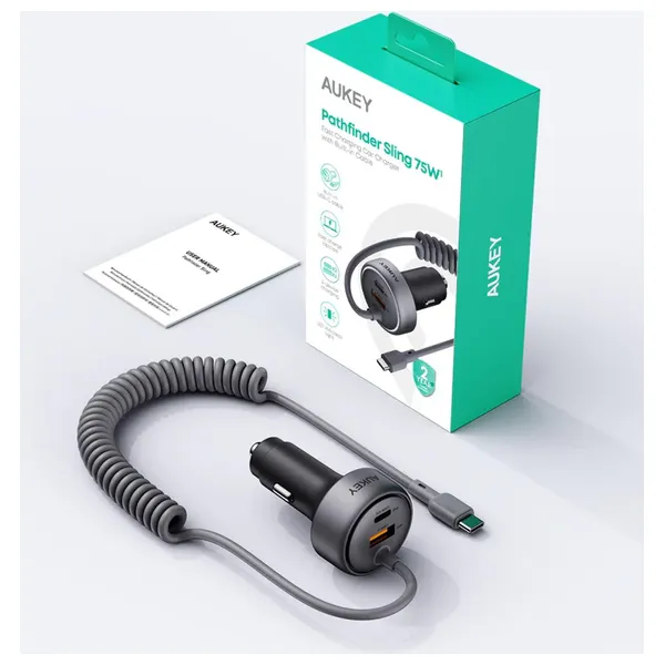 Aukey CC-P2 - Car Charger - 3 Ports - 75W - Gray 