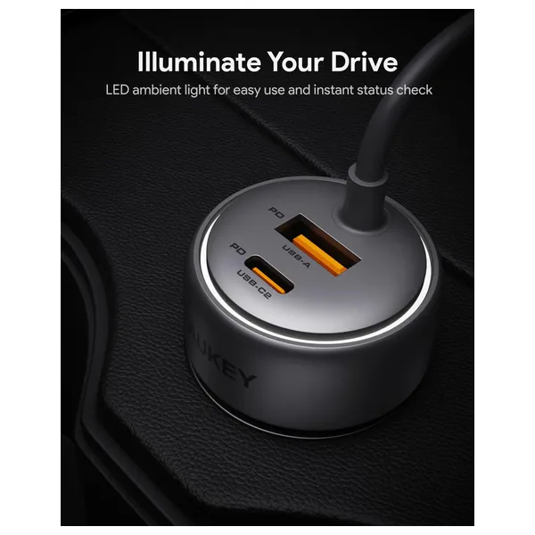  Aukey CC-P2 - Car Charger - 3 Ports - 75W - Gray 