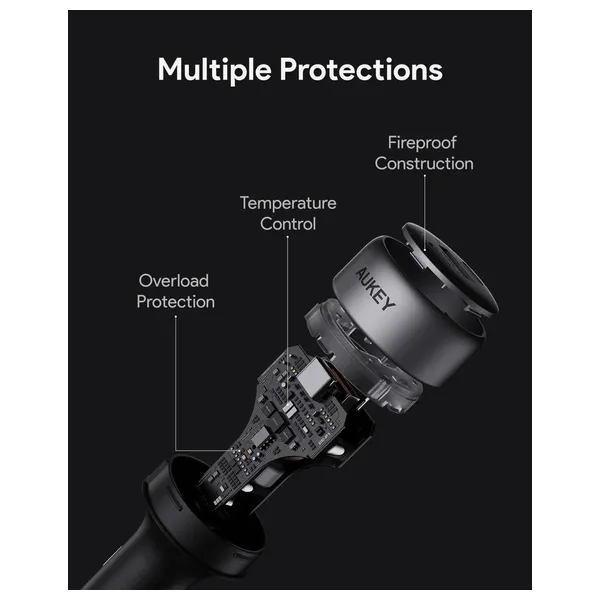  Aukey Fast Car Charger - 3 Ports - 66W - Gray 