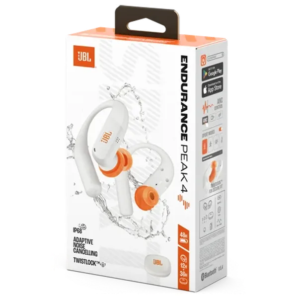  JBL Endurance Peak 4 - True Wireless Sports Headphones - 48 Hour Battery - IP68 - Bluetooth 5.4 - White 