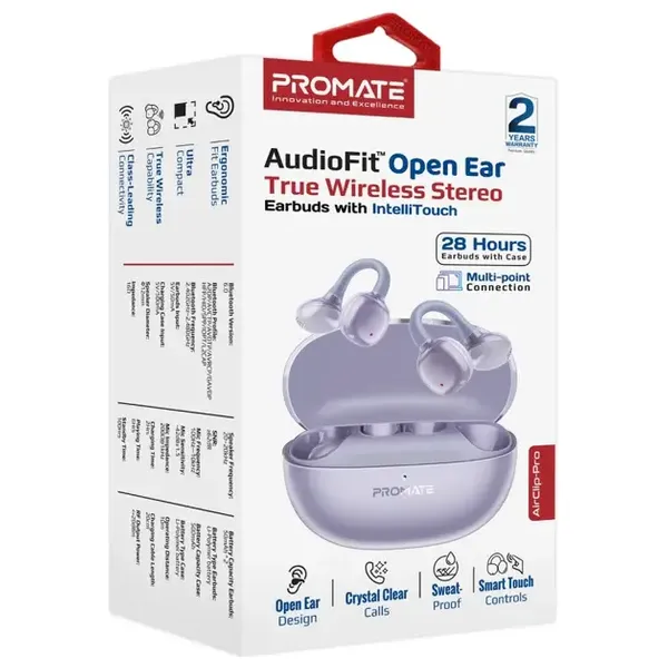  Promate  AirClip Pro True - Bluetooth Headphone In Ear - Bluetooth 6 - 500mAh - Purple 
