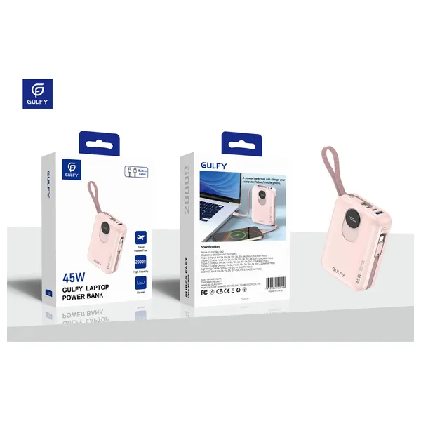  Gulfy G62 power bank - 20000mAh battery capacity - 45W - with USB-C cable - pink 