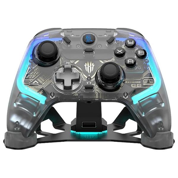  يد تحكم الألعاب ريدماجيك سايبر مع قاعدة شحن - متعددة المنصات بتقنية Hall Effect - إضاءة RGB - بطارية تعمل لمدة 860 مللي امبير - شفاف 