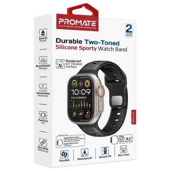 Promate SiliBand DC Sporty Silicone Watch Band - Black 