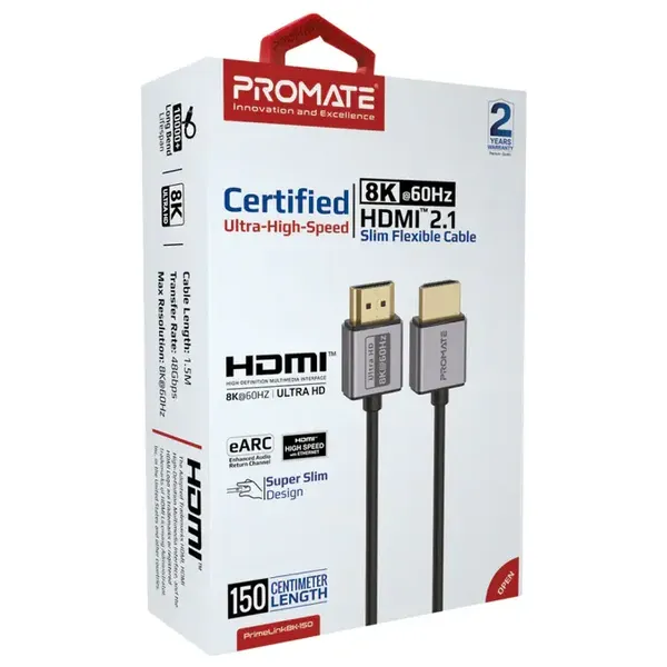  كيبل اج دي ام اي الى اج دي ام اي بروميت - بطول 1.5 متر - بقوة 60 واط - رمادي 