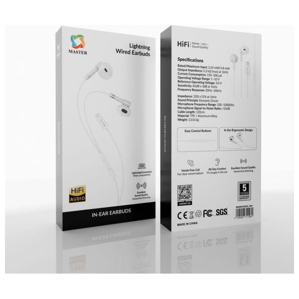  Master wired in-ear earphones - Lightning - 1.2 m cable - silver. 
