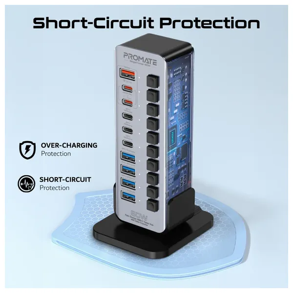  Promate 14 in 1 multi port charger - 60W - USB-C - Gray 