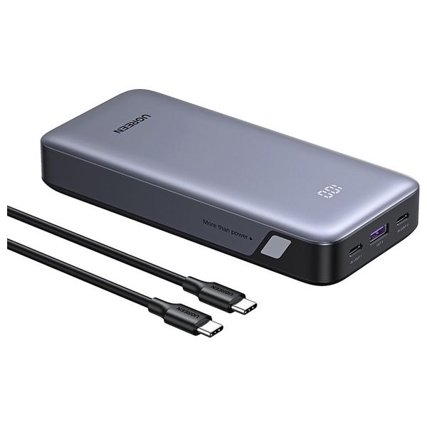  UGREEN power bank - 20000 mAh - 30W - with USB-C to USB-C cable - Gray. 
