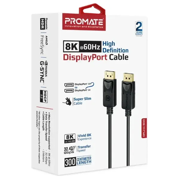  كيبل ديسبلاي بورت الى ديسبلاي بورت من بروميت - بطول 3 متر - اسود 