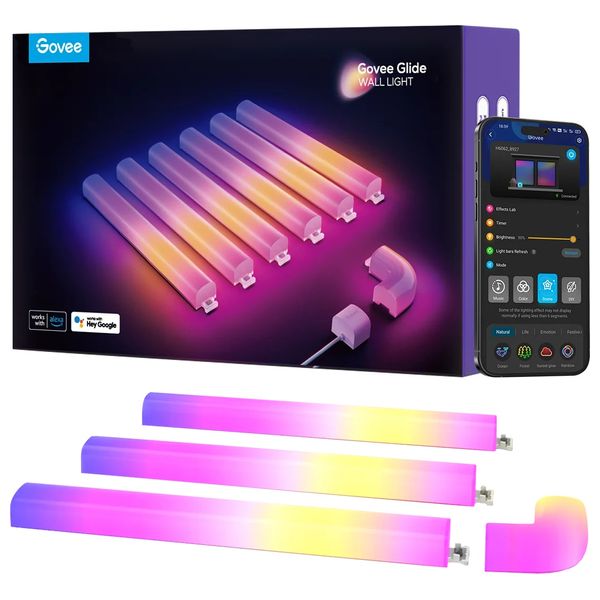  Govee Glide Wall Light – RGBIC Color Changing LED Light – Wi-Fi & Bluetooth Control 