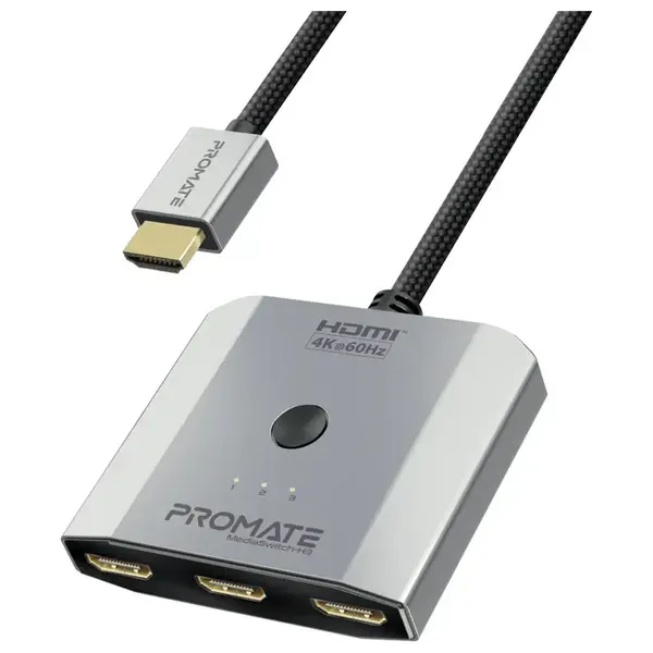  محول اتش دي ام اي بروميت - ثلاث مداخل إلى مخرج واحد - تبديل سريع بين الأجهزة - رمادي 