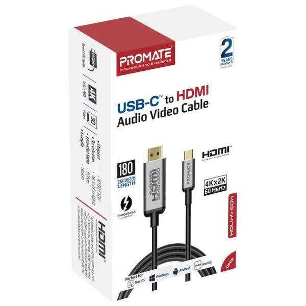  Promate - Cable USB-C To HDMI - 1.8 m - Gray 