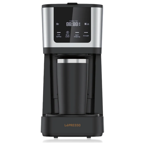 ماكينة تحضير القهوة المقطرة Lepresso - سعة 1.25L - قوة 900W - شاشة لمس مع كوب سفر - أسود