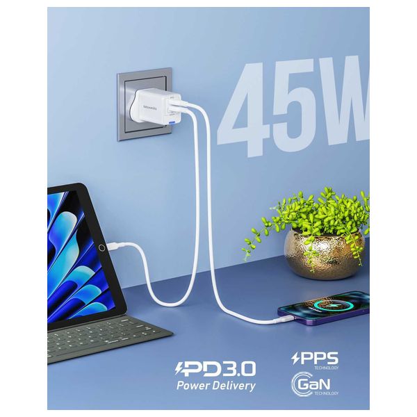 شاحن موكسيدو - 2 في 1 - بقوة 45 واط - اضاءة LED - ابيض