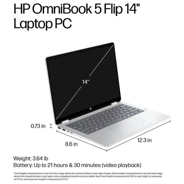  لابتوب اتش بي 14-انج - OmniBook 5 Flip 14FP0013dx - Core 5 120U - كرت شاشة مدمج - ويندوز 11 - 8 كيكابايت/512كيكبايتSSD 
