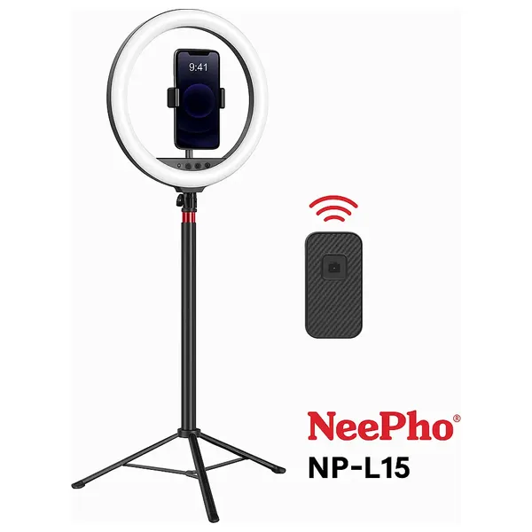  مصباح حلقي مع حامل ثلاثي نيفو NP-L15 - اسود 