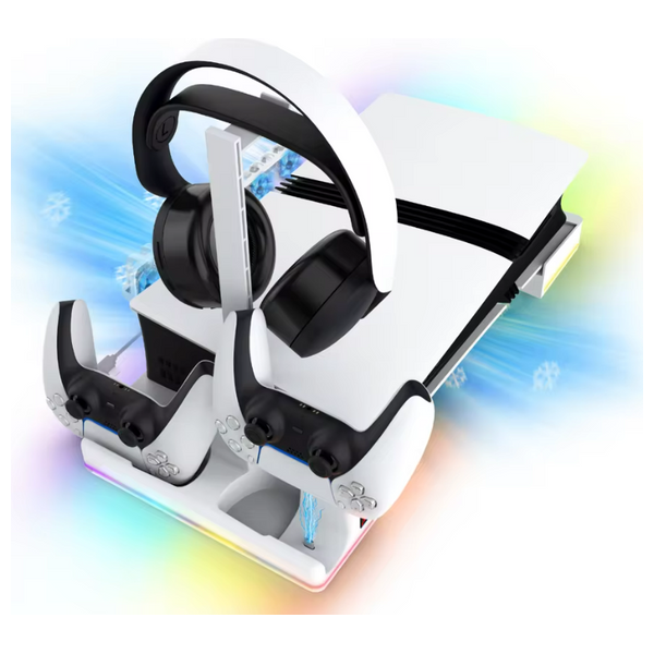 قاعدة تبريد وشحن متعددة الوظائف ايبيكا - لأجهزة بلايستيشن 5/سلم - ابيض - PS5-P5S039