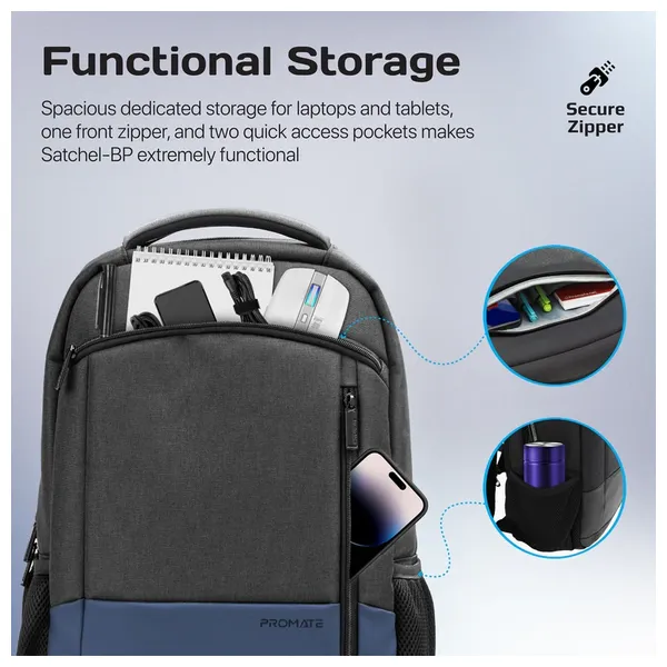  Promate Satchel-BP Laptop Backpack 15.6 inch Blue 