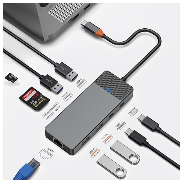 WiWU A923RPT - 9 IN 1 USB-C Hub - 9 Port - Gray